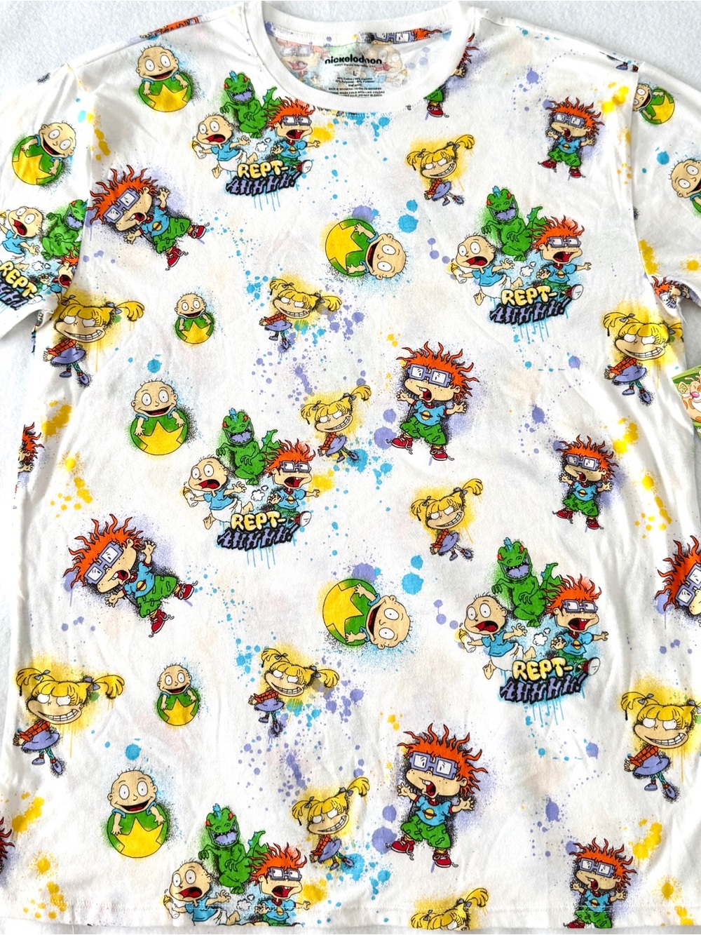 Nickelodeon Rugrats Large All Over Print T-Shirt NWT White Tommy Pickles Dill